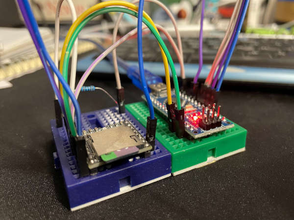 Arduino Nano and mp3 player connected on breadboards